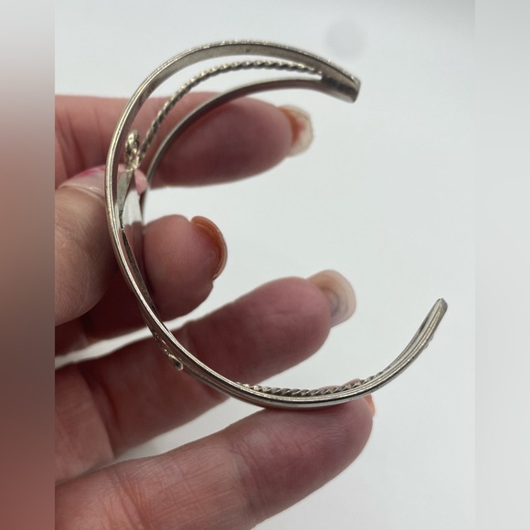 Mexican Silver-tone Abalone Shell Scrolled Rope Split Cuff Bracelet - Picture 6 of 7